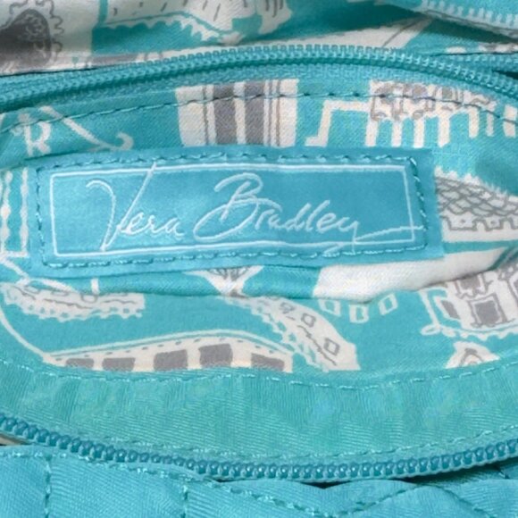 VERA BRADLEY Women's Handbag Blue Quilted Fabric Patent Leather Trim Zip Pocket - Picture 13 of 16